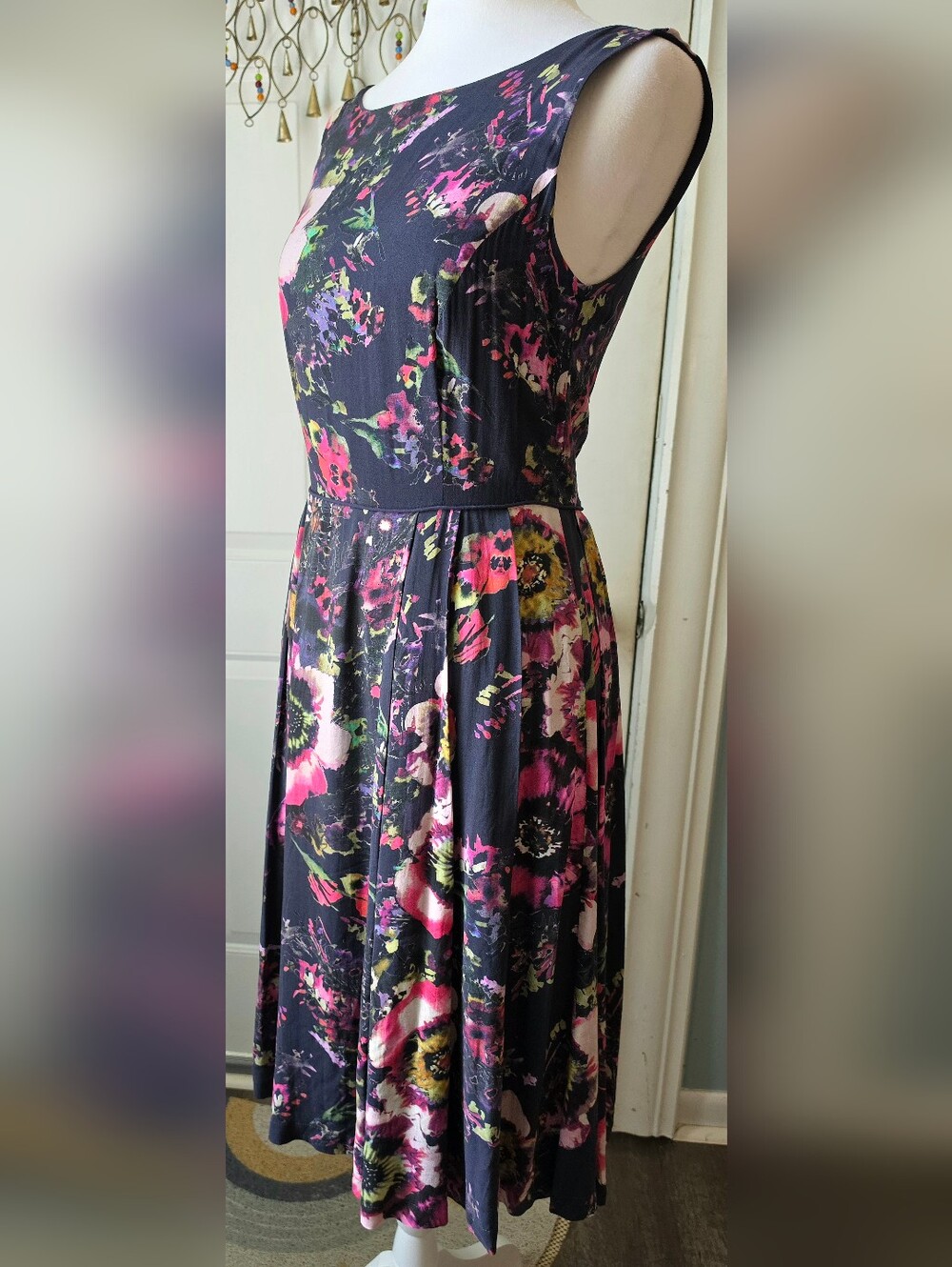 Monsoon UK Hatty Heritage Print Fit & Flare Dress Womens 4 Black & Multi Floral